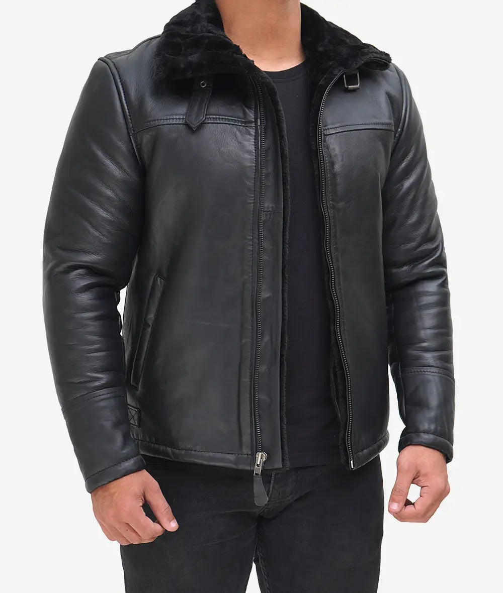 Men's B3 Bomber Shearling Black Leather Jacket image 1