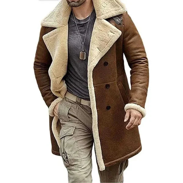 Men's Aviator Shearling Genuine Brown Leather Coat image 1