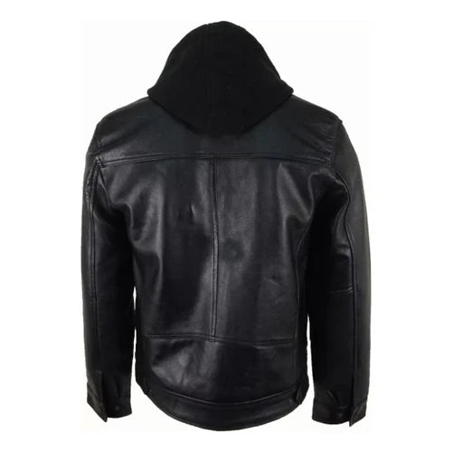 Men's Renegade Hooded Black Leather Jacket image 1