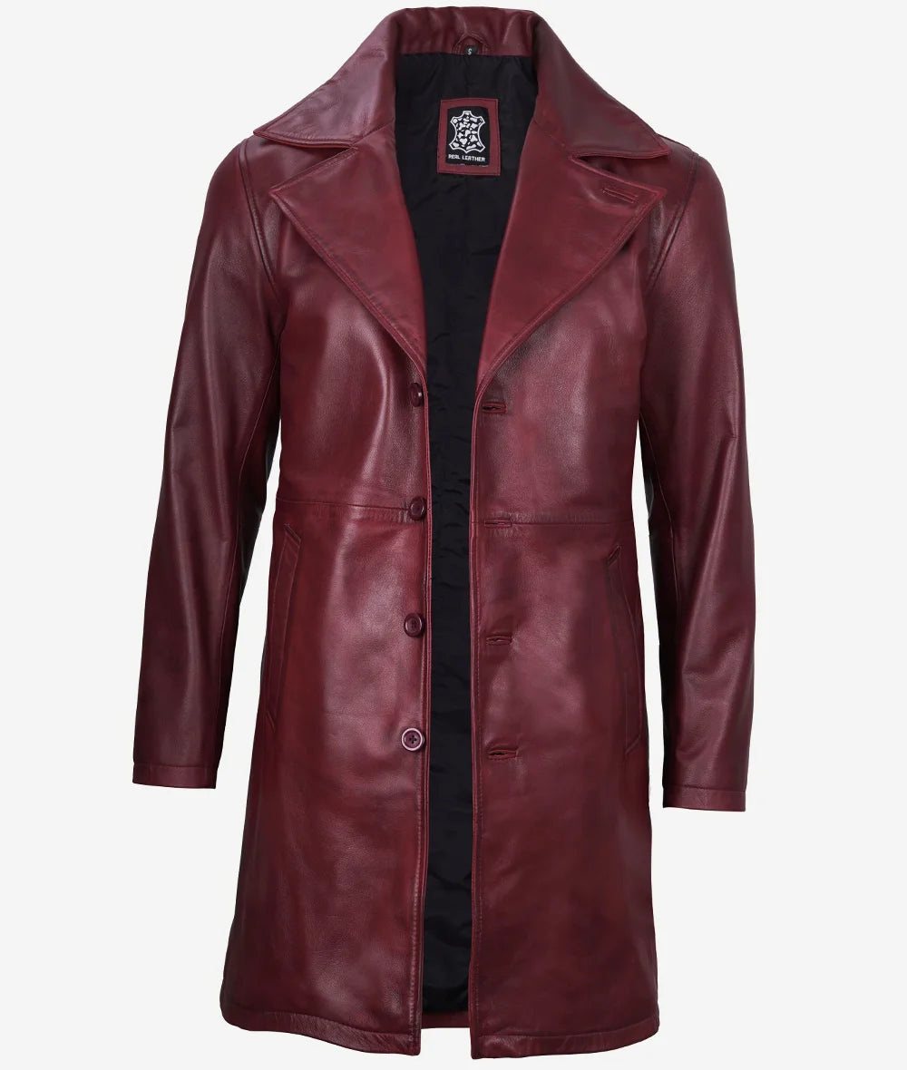 Men's Maroon 3/4 Length Real Leather Car Coat image 1