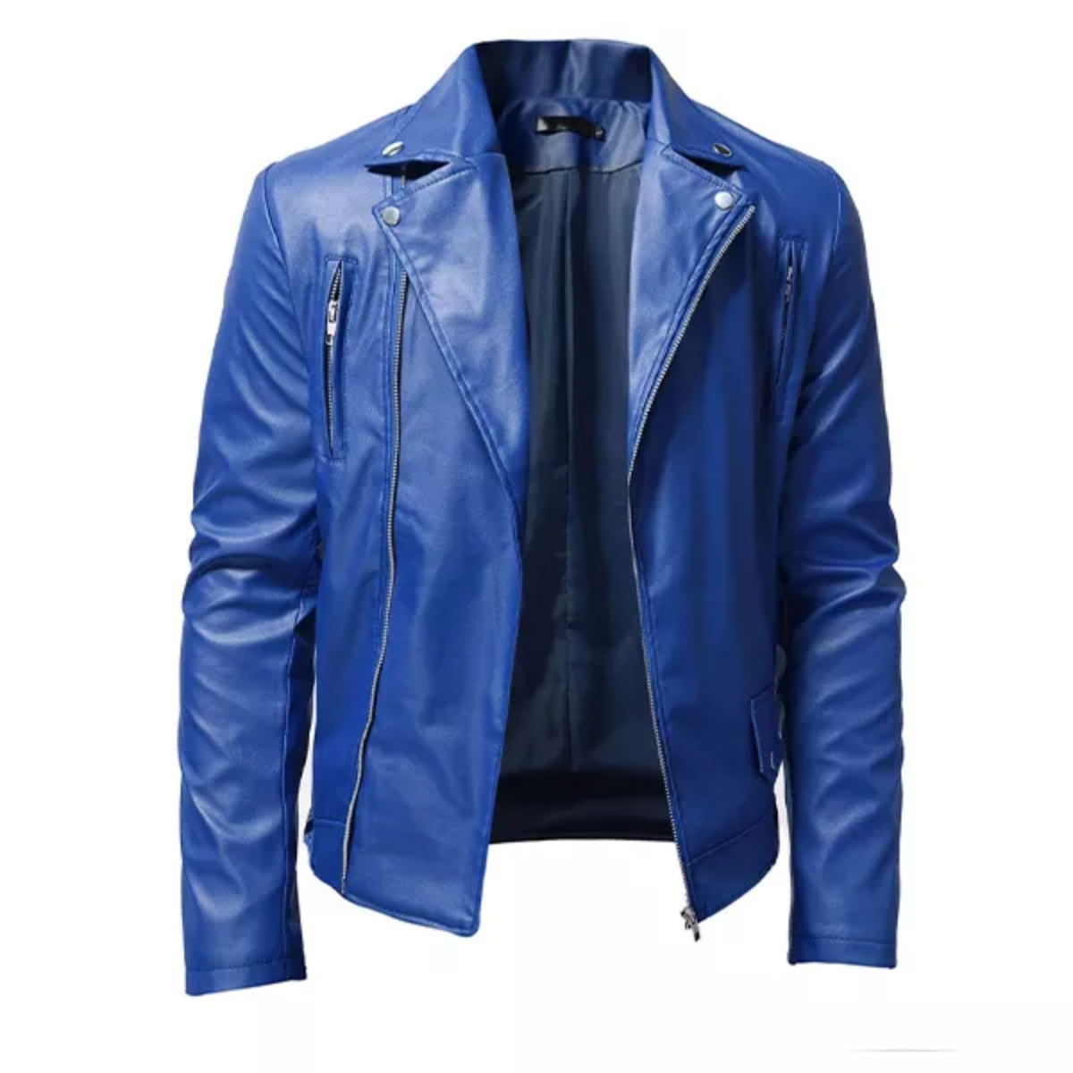 Blue Leather Jacket Mens image 0