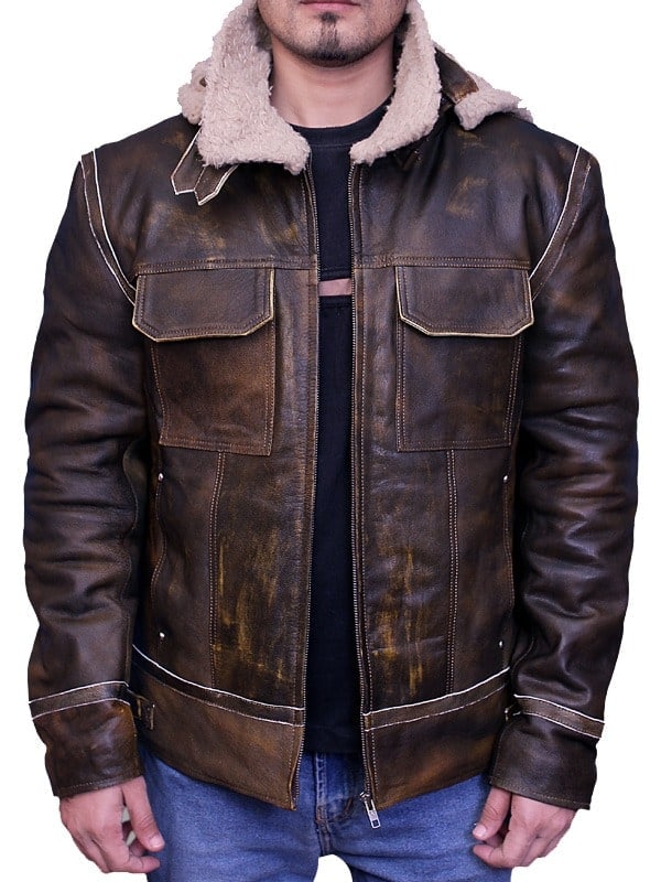 Men Aviator Leather Bomber Jacket with Fur Hood Brown image 0