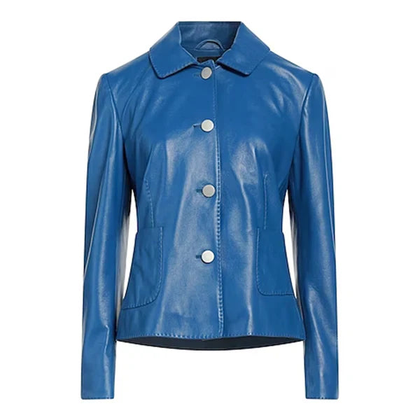 Women's Blue Tagliatore Moto Leather Jacket image 0