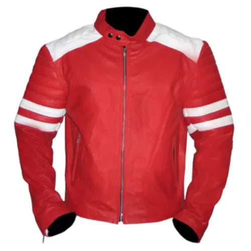 Brad Pitt Tyler Durden Fight Club Vintage Mayhem Red Genuine Leather Jacket image 0