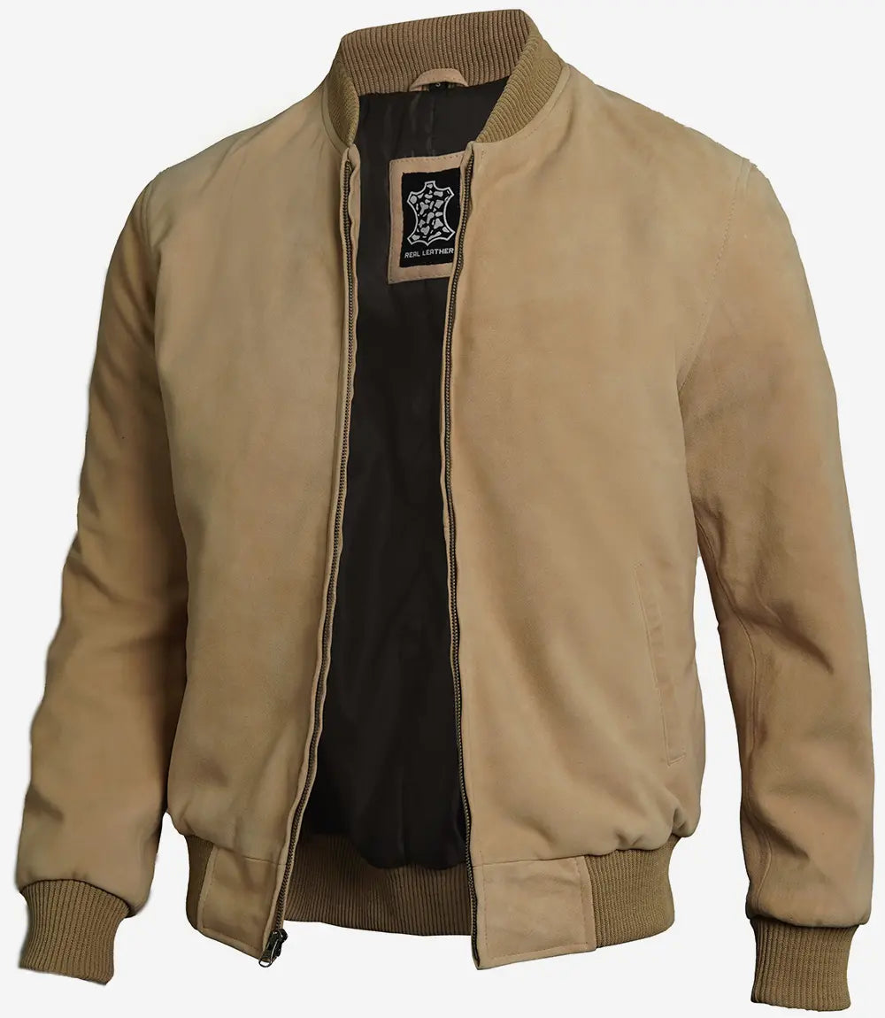 Men's Classical Camel Suede Bomber Jacket image 1
