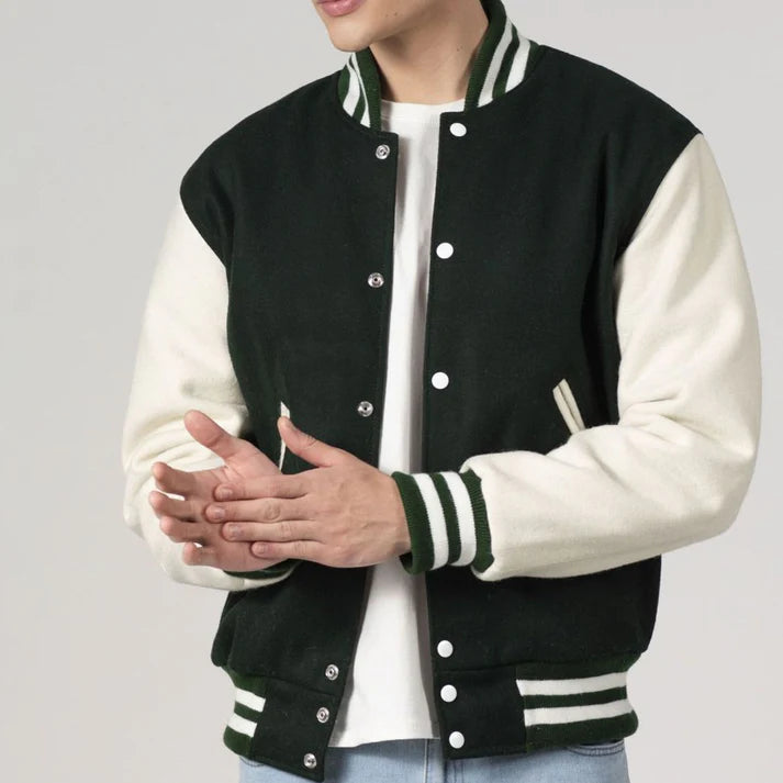 Men's Customizable Dartmouth Green & White All-Wool Varsity Jacket image 1