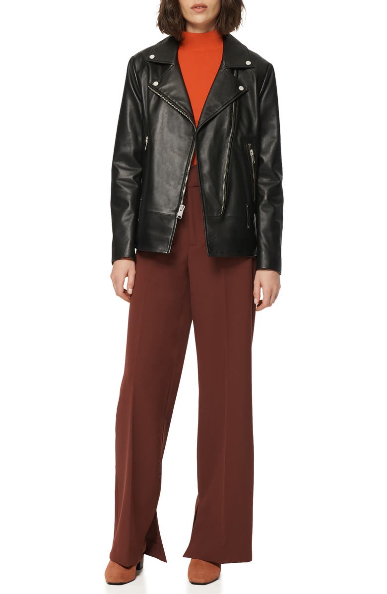 Womens Lapel Collar Leather Jacket In Black image 1