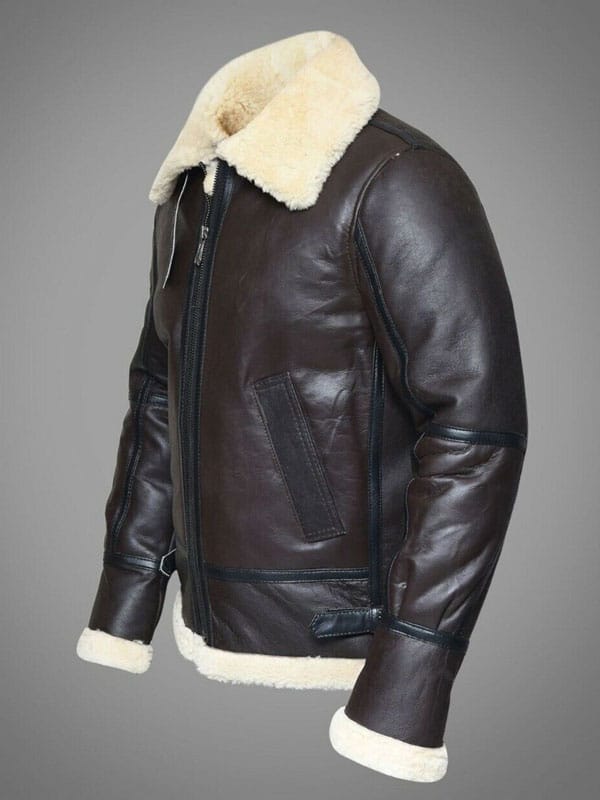 Mens RAF Sheepskin Leather Flying Jacket Dark Brown image 1
