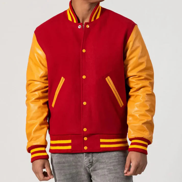 Men's Scarlet & Bright Gold Varsity Jacket image 1