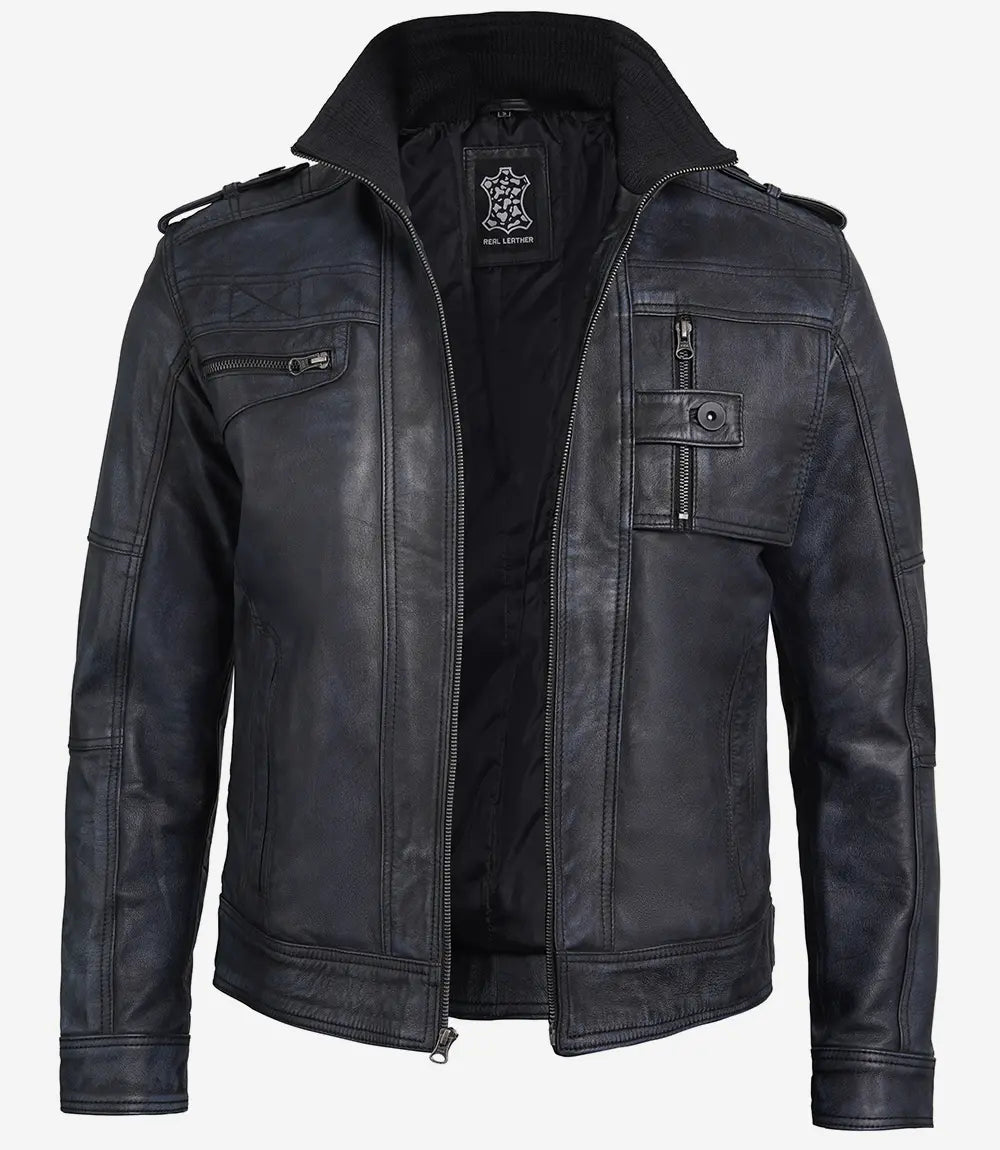Men's Black Biker Style Leather Jacket - The Icon Fashion image 1