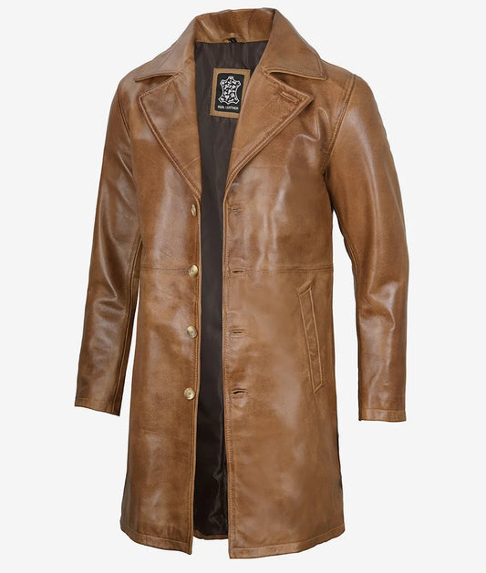 Men's Camel Brown Real Leather Car Coat image 0