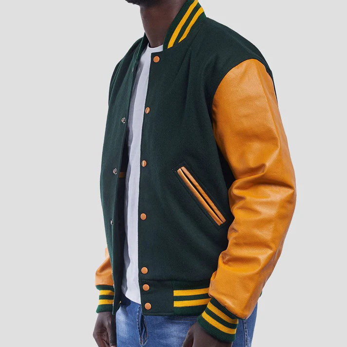 Men's Dartmouth Green and Bright Gold Wool Varsity Jacket image 1