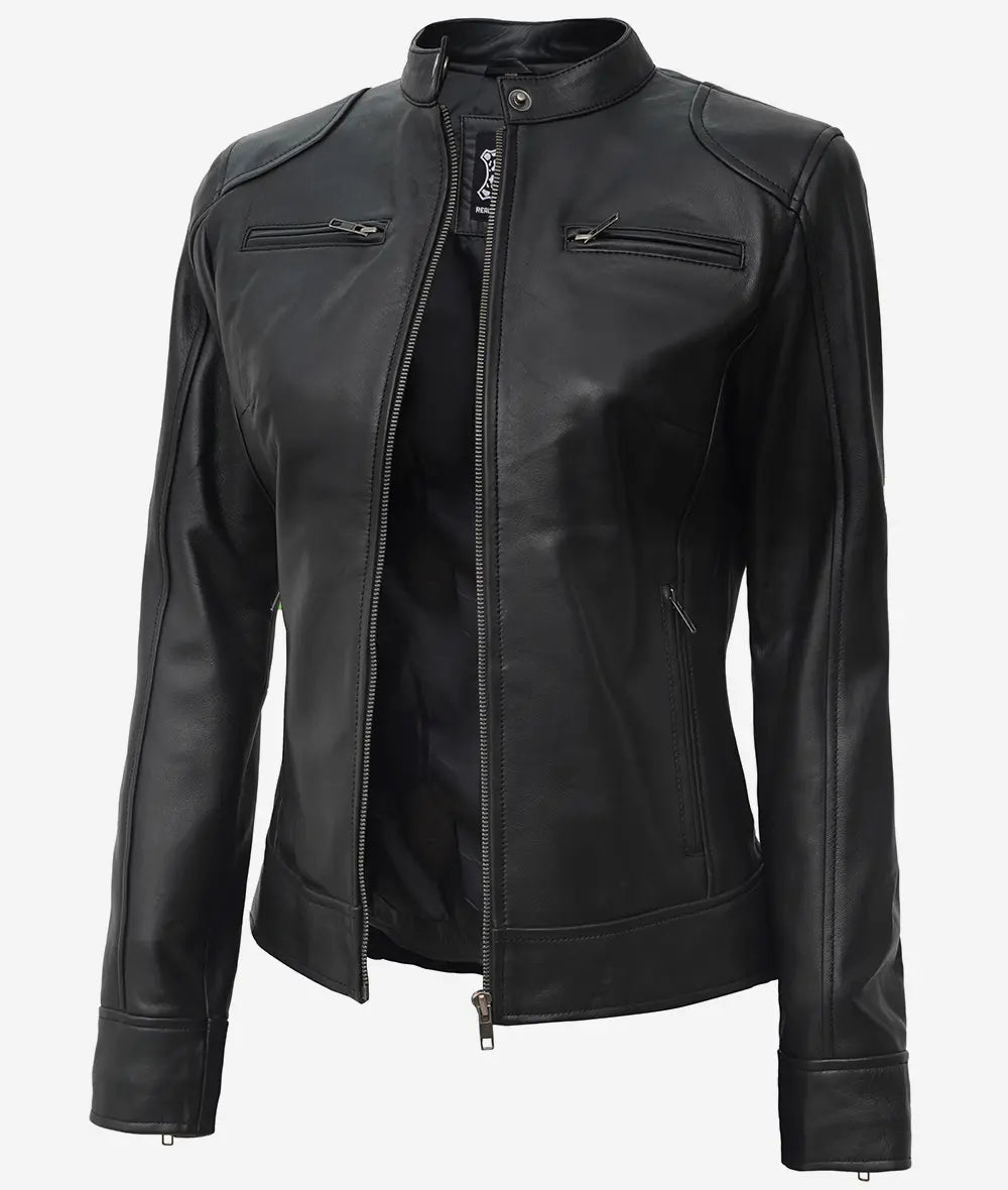 Women's Black Premium Real Leather Biker Jacket image 0