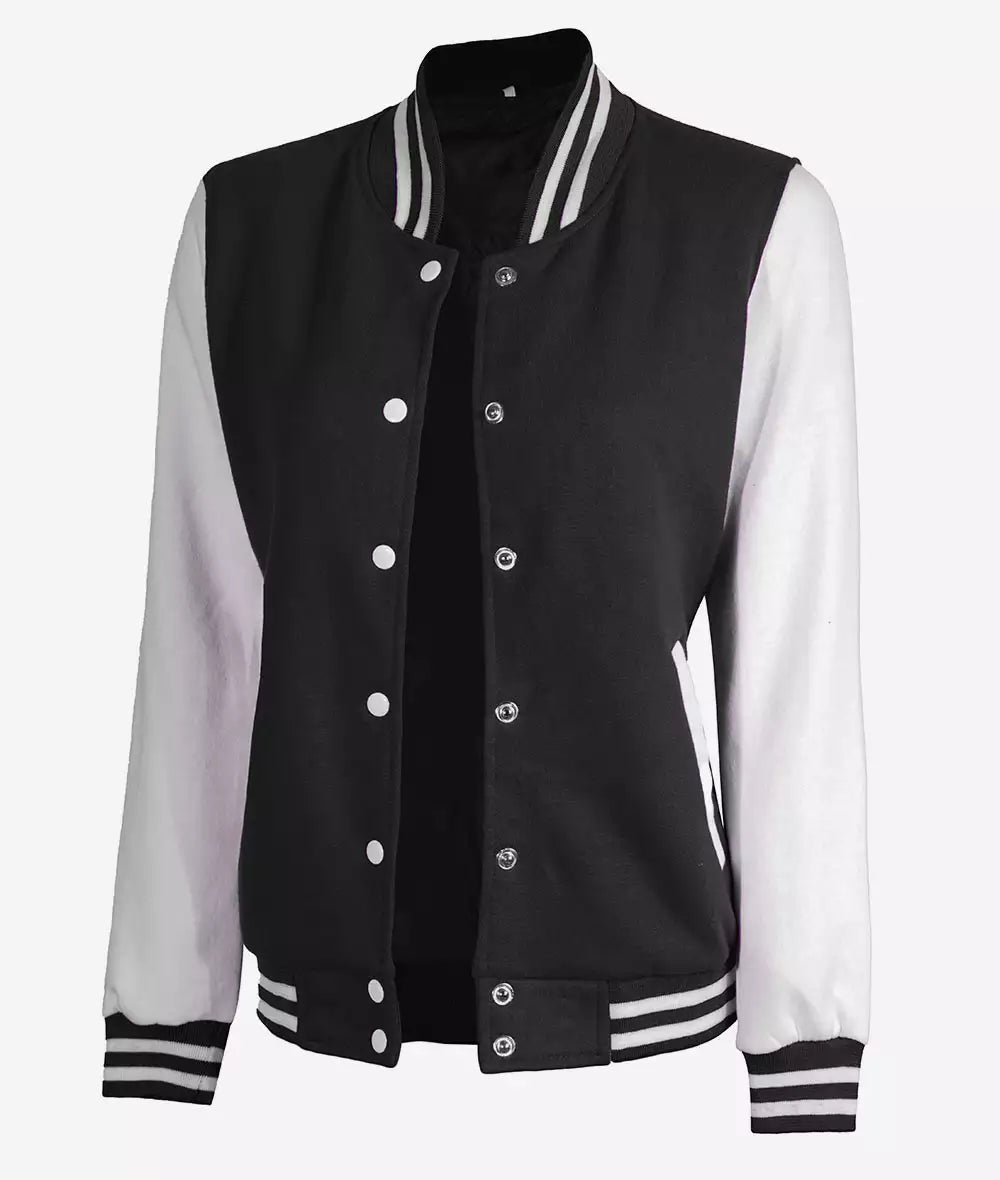 Women's White and Black Varsity Jacket - Baseball Style image 1