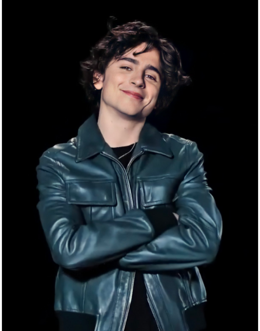 Timothée Chalamet Green Leather Jacket image 0
