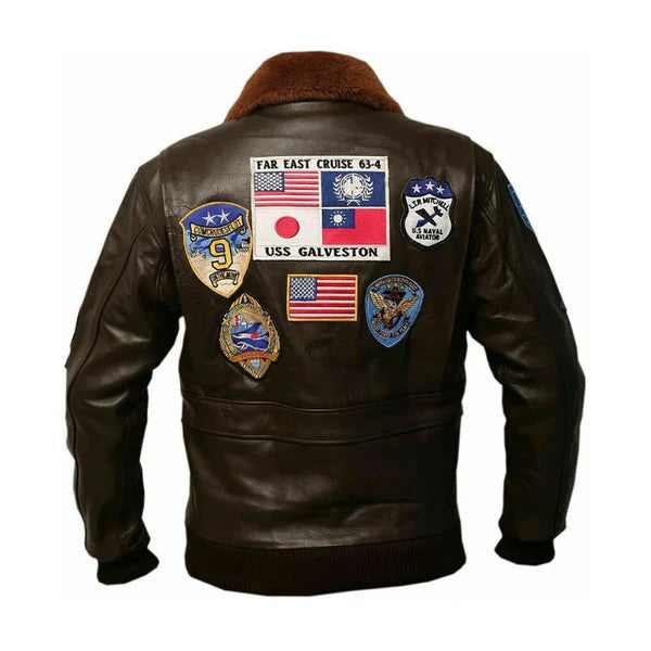 Men's Top Gun G1 Faux Shearling Maverick Brown Bomber Jacket image 1