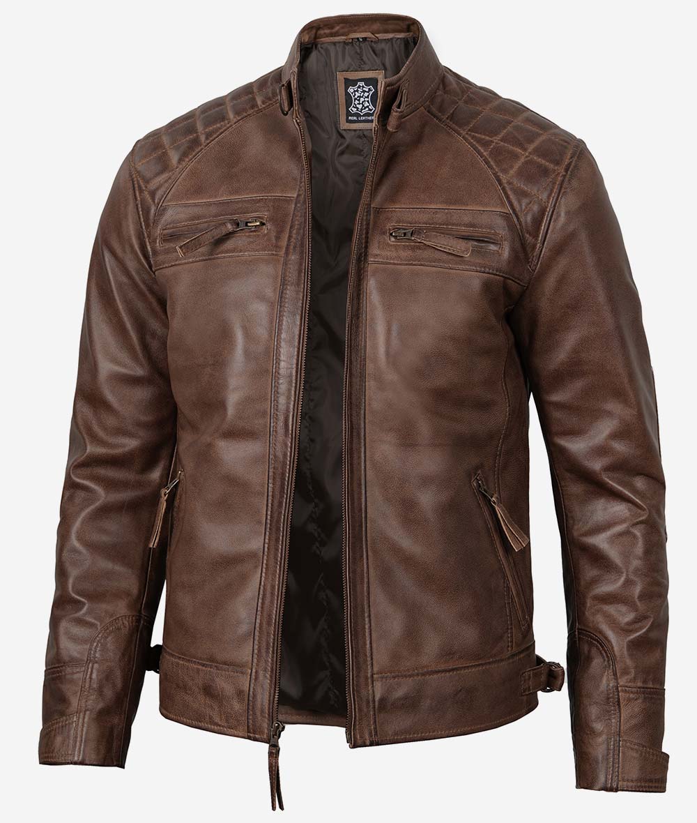 Men's Coffee Brown Biker Leather Jacket image 0