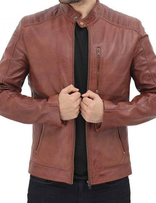 Benjamin Mens Cafe Racer Brown Leather Jacket image 1