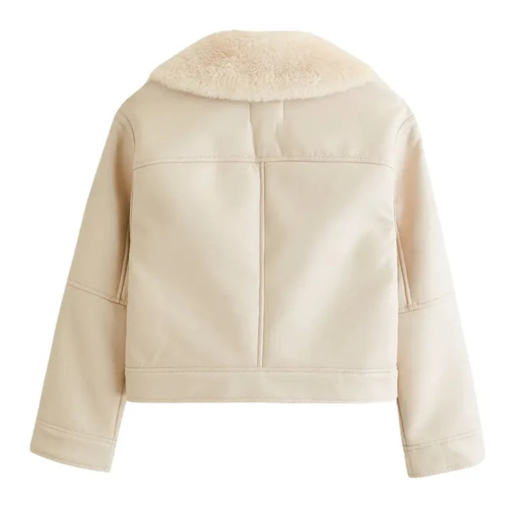 Women's White Shearling Leather Jacket image 1
