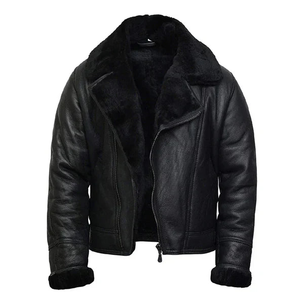 Men's Pilot B3 Aviator Faux Shearling Bomber Leather Jacket image 0