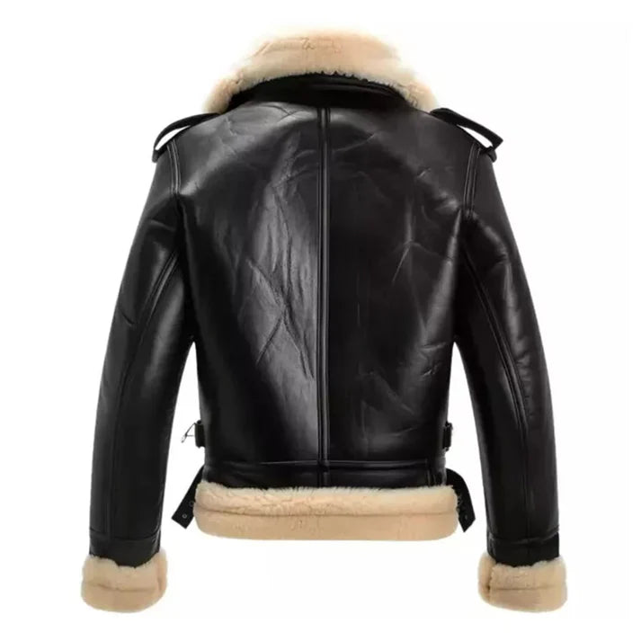Men's Aviator Faux Shearling Black Bomber Leather Jacket image 1