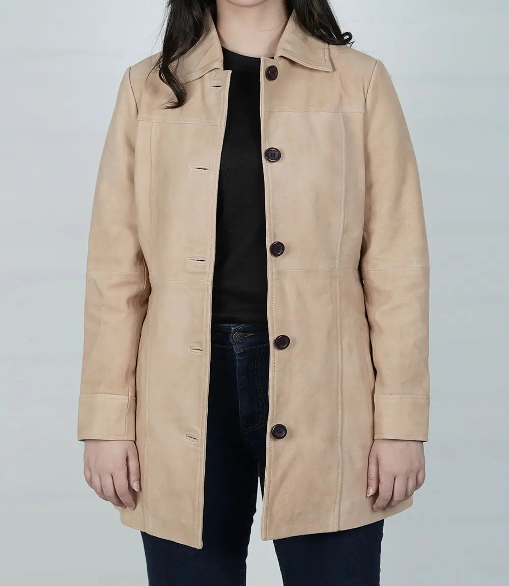 Women's Camel Button Down Suede Coat image 0