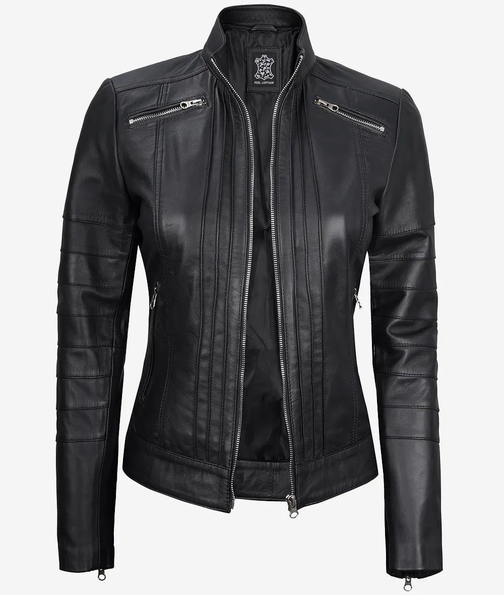 Bergamo Women's Cafe Racer Black Leather Jacket image 0