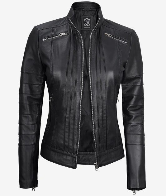 Bergamo Women's Cafe Racer Black Leather Jacket image 0