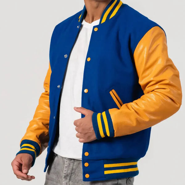 Men's Bright Royal Blue & Golden Varsity Jacket image 1