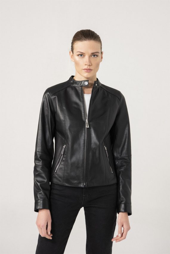 Biker Style Women Casual Black Leather Jacket image 1