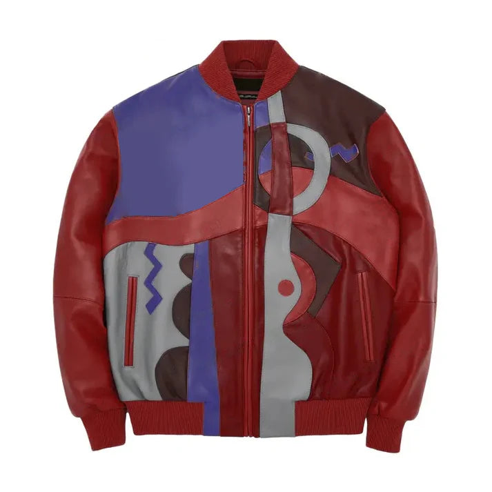 Men's Stylish Red Pecaso With Purple Leather Jacket image 0