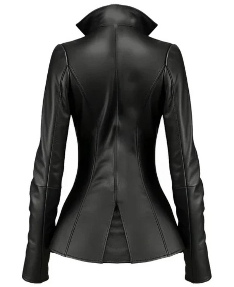 Women's Black Falk Long Leather Trench Coat image 1