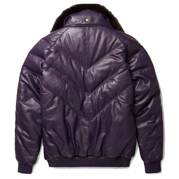 Men's V-Bomber Faux Shearling Purple Leather Jacket image 1