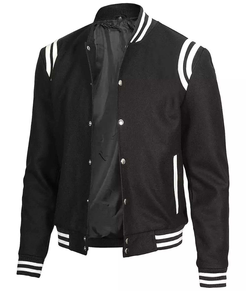 Men's Black Letter Man Jacket With White Details - Wool Blend image 1