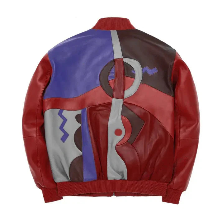 Men's Stylish Red Pecaso With Purple Leather Jacket image 1