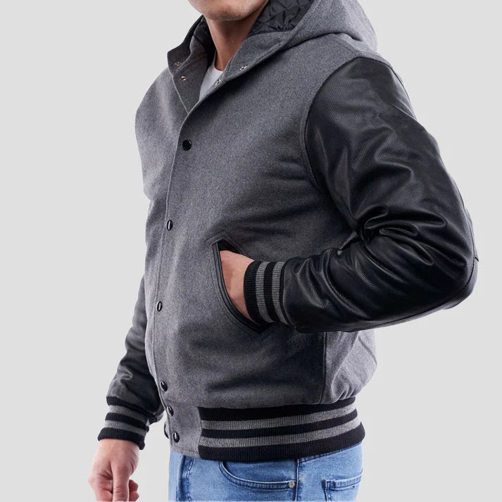 Men's Light Oxford Wool Varsity Hoodie Jacket image 1