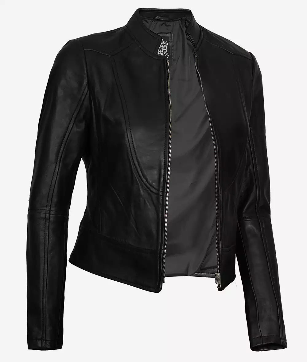 Women's Black Slim Fit Leather Biker Jacket image 1