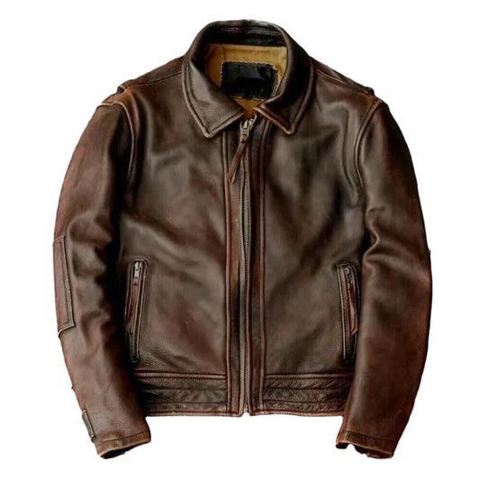 Men's Brown Vintage Biker Leather Jacket image 0