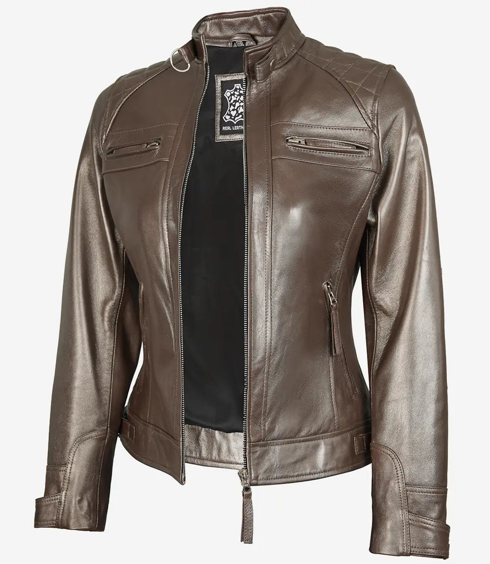 Women's Bronze Real Leather Motorcycle Jacket image 0