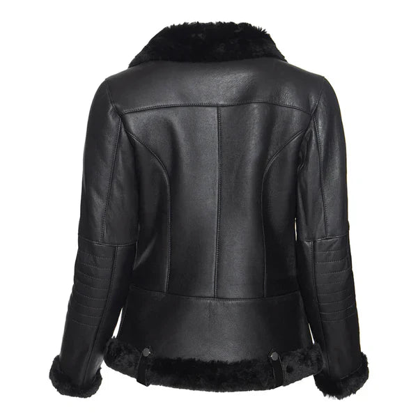 Women's Spanish Merino Black Faux Shearling Leather Jacket image 1