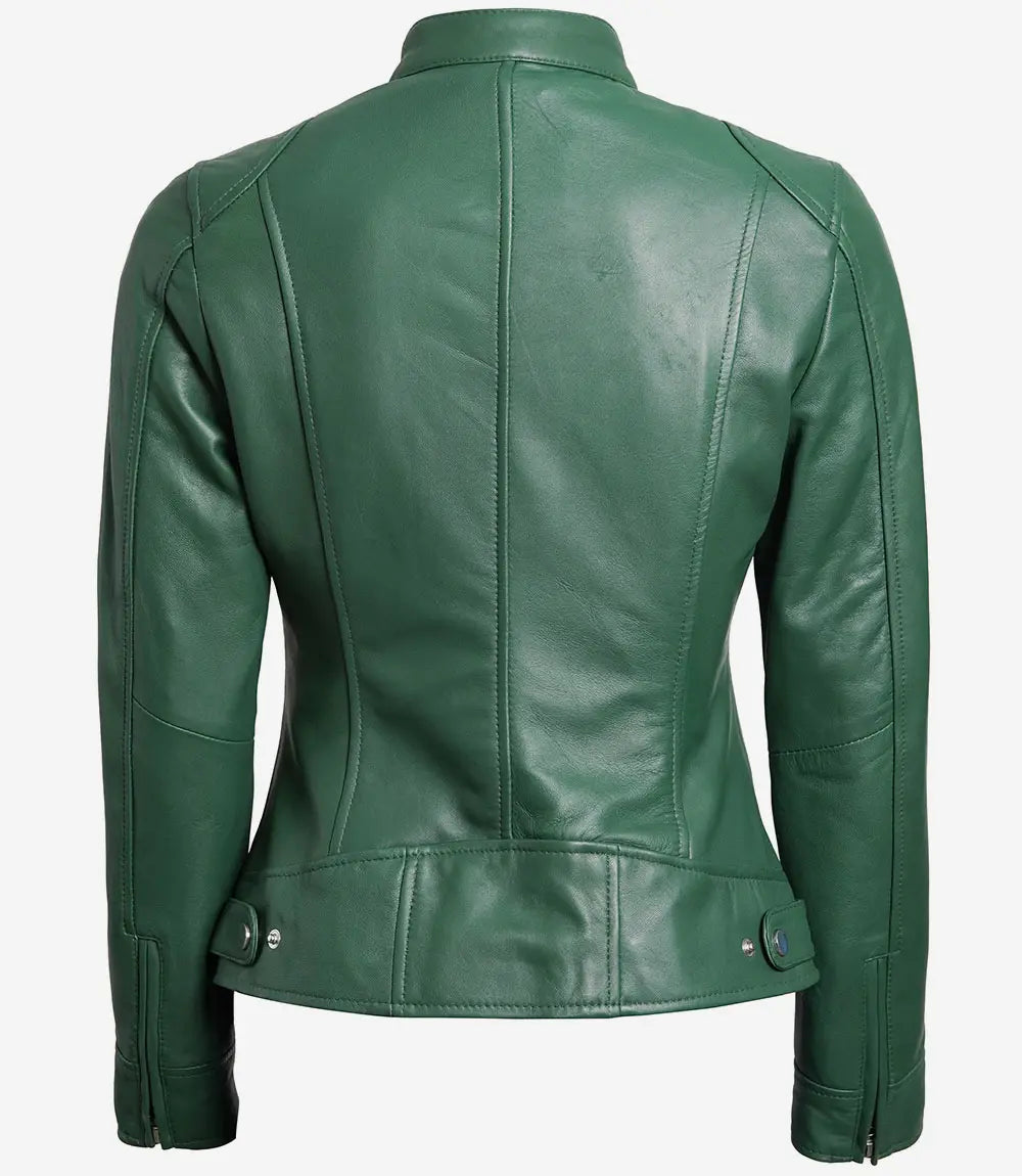 Women's Green Cafe Racer Leather Jacket image 1
