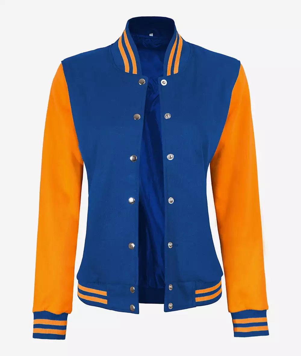 Women's Yellow and Royal Blue Varsity Jacket - Baseball Style image 0