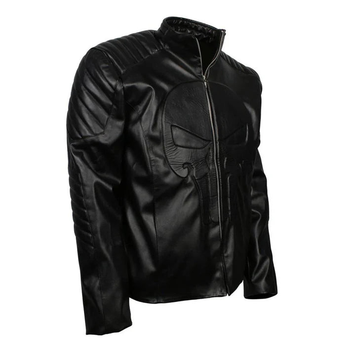 Men's Punisher Skull Biker Leather Jacket image 1