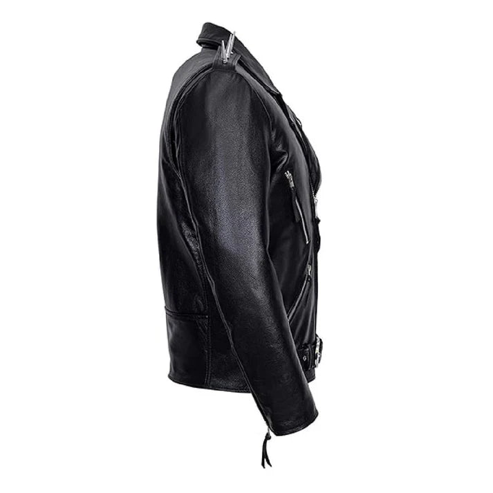 Men's Black Ghost Rider Motorcycle Black Leather Jacket image 1