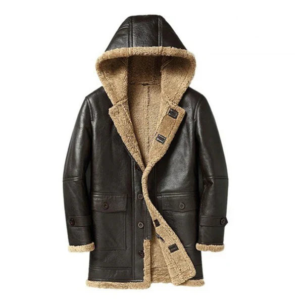 Men's B3 Hooded Shearling Coffee Leather Coat image 0