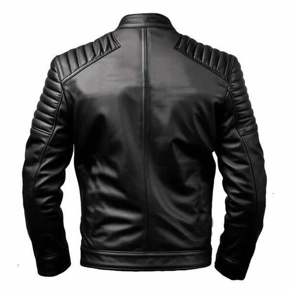 Men's Black Slim Fit Genuine Leather Jacket image 1
