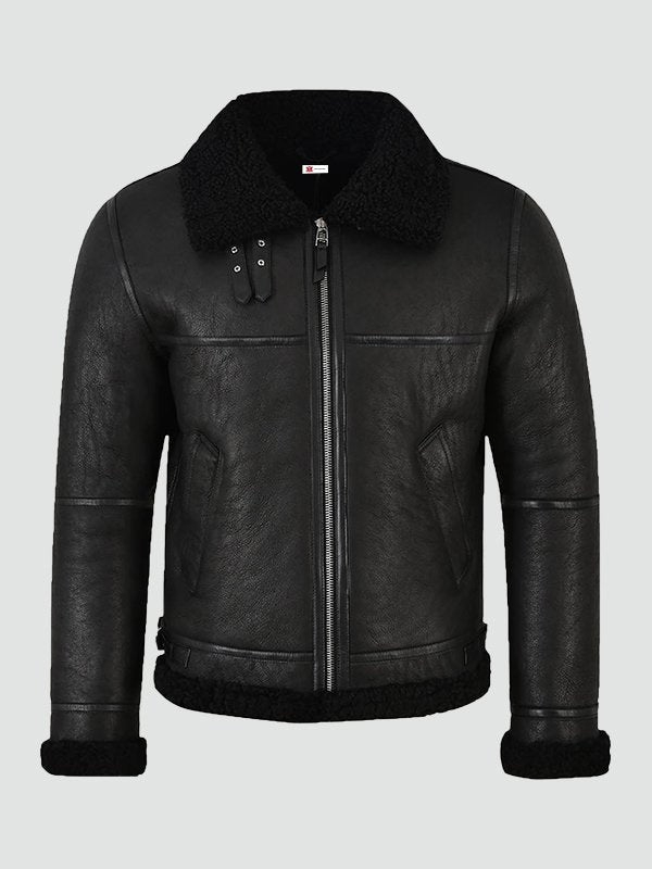 Mens Jet Black Shearling Jacket image 0