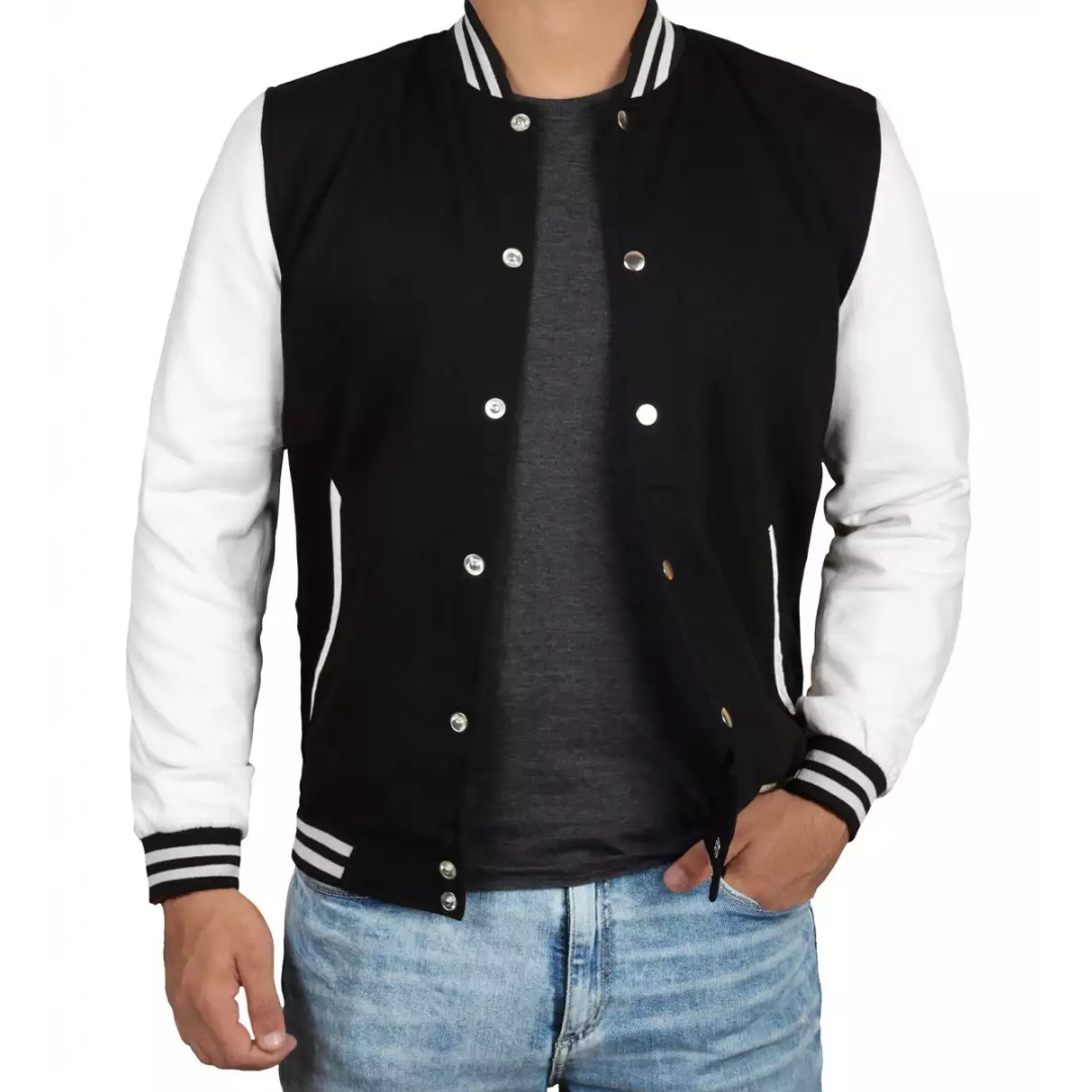 Men's Black and White Letterman Baseball Jacket - Bomber Style image 0