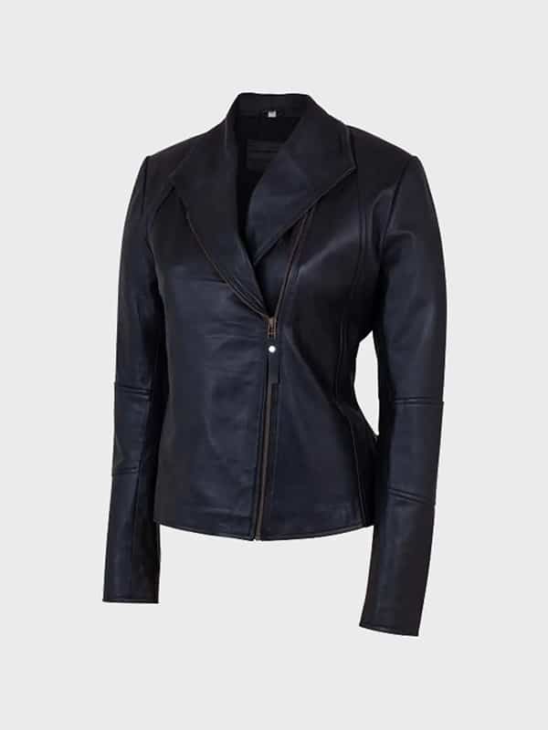 Womens Shawl Collar Black Leather Jacket image 0