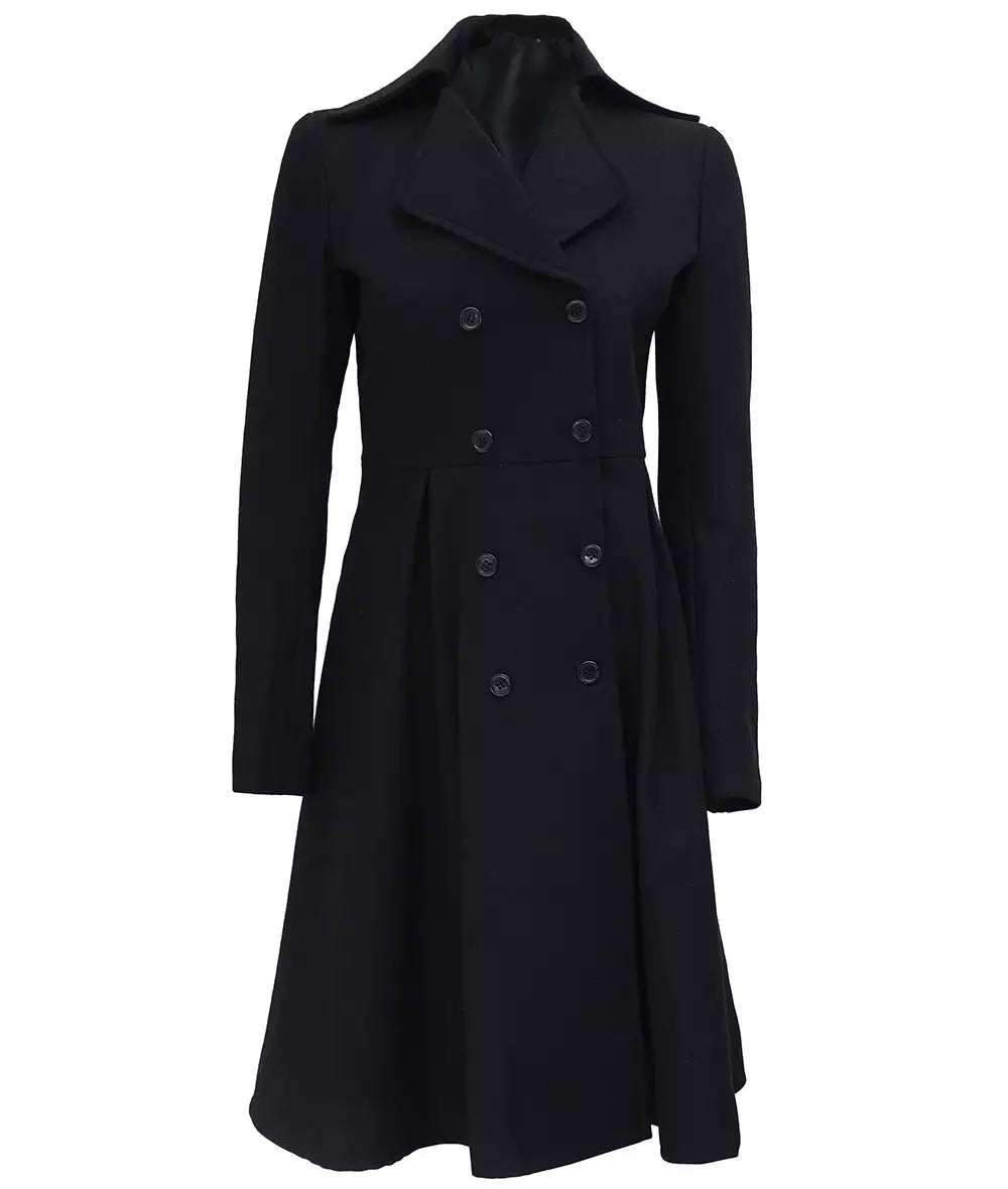 Carol Women's Black Double Breasted Wool Trench Coat image 0
